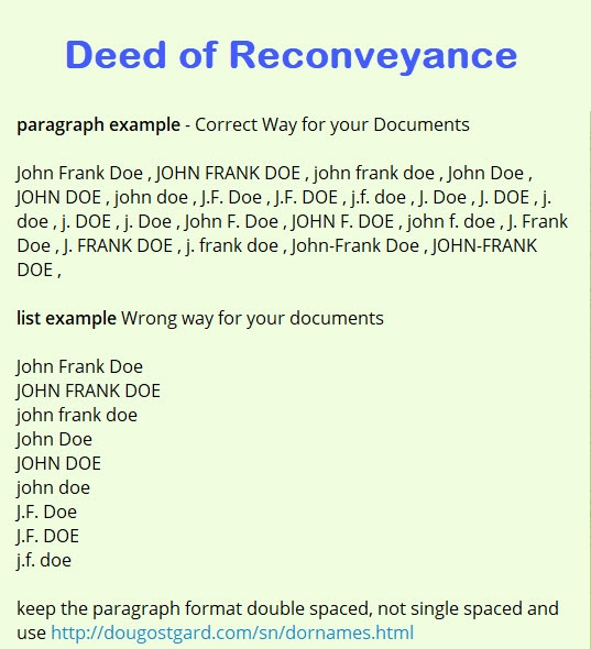 How to do the names in the Deed of Reconveyancehttp://dougostgard.com/sn/dornames.html