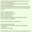 Governments are instituted among men, (mankind) deriving their just powers from the consent of the governed.From where does the U.S. Constitution derive its power?"We The People", Ever wonder what those words mean?From where does the U.S. Constitution derive its power to form a Federal Government ?Look to the 1st three words of our Constitution..