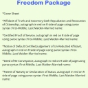 Freedom Package Documents how to autograph them...