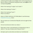 What is the meaning of "subject" and "duties" ?What is the meaning of "civitas" ? What is the meaning of "jural" ?What is out status ? What is CITIZEN? definition of CITIZEN (Black's Law Dictionary) thelawdictionary.org › citizen