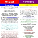 This is 2-3 of continuous long image of a comparison of the Original united State v.s. the Corporate United States Description Cheat sheet divided into sections